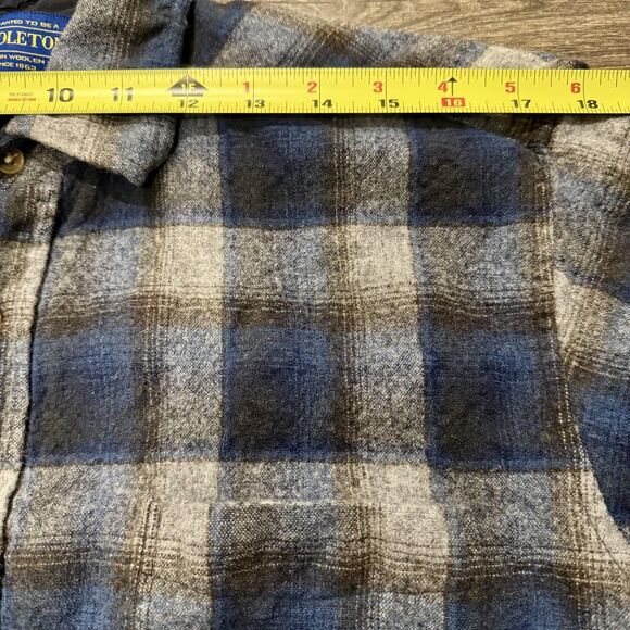 Pendleton Lodge Flannel Shirt Virgin Wool Mens Medium Blue Plaid Long Sleeve - Picture 5 of 7
